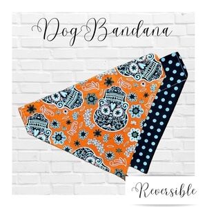 Sugar Skulls Halloween Handmade Reversible Over Collar Dog Bandana XS SM M La…
